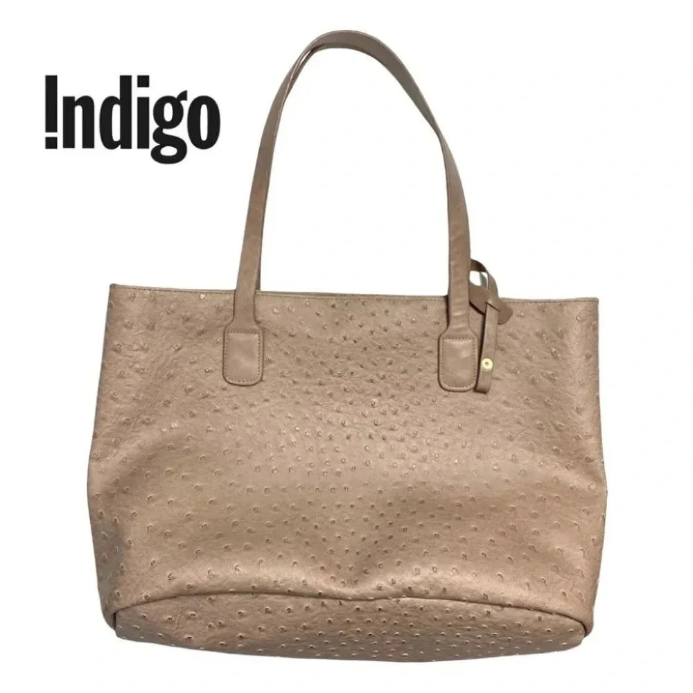 Indigo Cream Faux Ostrich Tote Bag